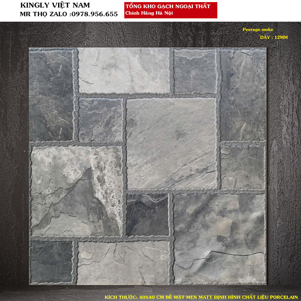 Gạch lát sân giả đá 40x40 Peerage moke